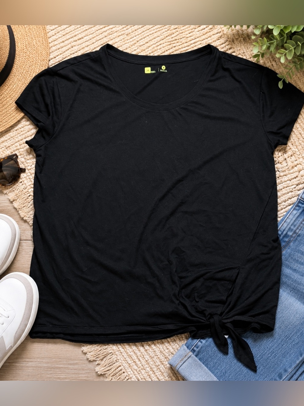 Xersion Black Side Tie Performance Tee 2X Plus Size Workout Activewear Top